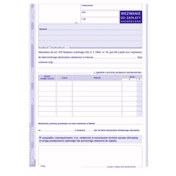 Wezwanie do zapłaty - ostateczne A5 423-3